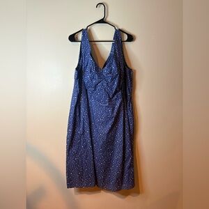 Cherry Velvet Pinup Blue & White Star Print Cotton Midi Dress NWOT